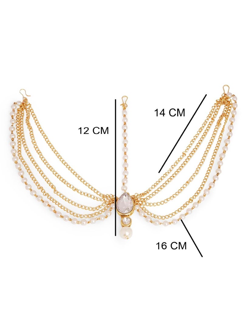 Oomph! مجموعة مجوهرات ذهبية كوندان و لؤلؤ تقليدية شیشفول مانتيكا ماثا باتي للنساء والفتيات - Image 5