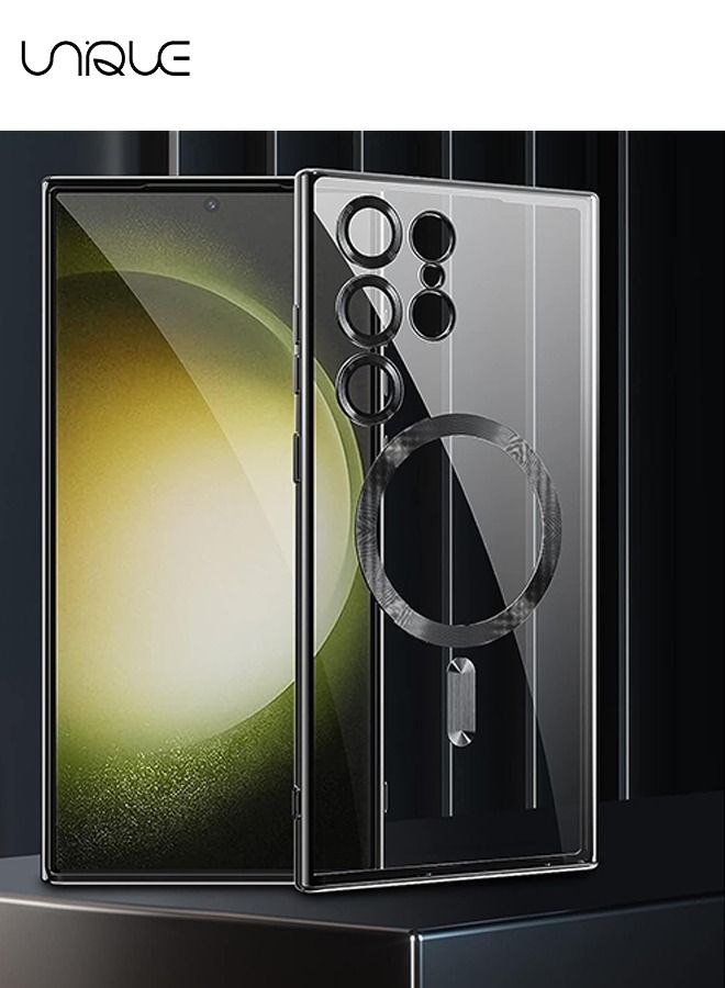 يونيك غطاء سامسونج جالاكسي S23 الترا مع واقي عدسة الكاميرا ، جراب مغناطيسي شفاف لهاتف S23 Ultra ، غطاء حماية كامل مضاد للخدش سليم جراب نحيف (أسود) - Image 4