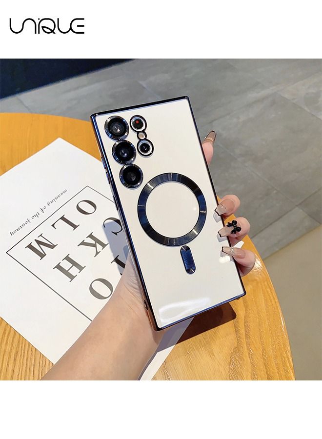 يونيك غطاء سامسونج جالاكسي S23 الترا مع واقي عدسة الكاميرا ، جراب مغناطيسي شفاف لهاتف S23 Ultra ، غطاء حماية كامل مضاد للخدش سليم جراب نحيف (أسود) - Image 1