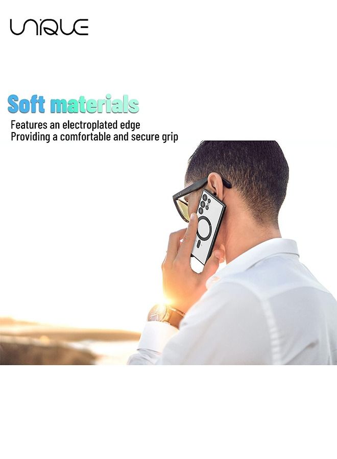 يونيك غطاء سامسونج جالاكسي S23 الترا مع واقي عدسة الكاميرا ، جراب مغناطيسي شفاف لهاتف S23 Ultra ، غطاء حماية كامل مضاد للخدش سليم جراب نحيف (أسود) - Image 5