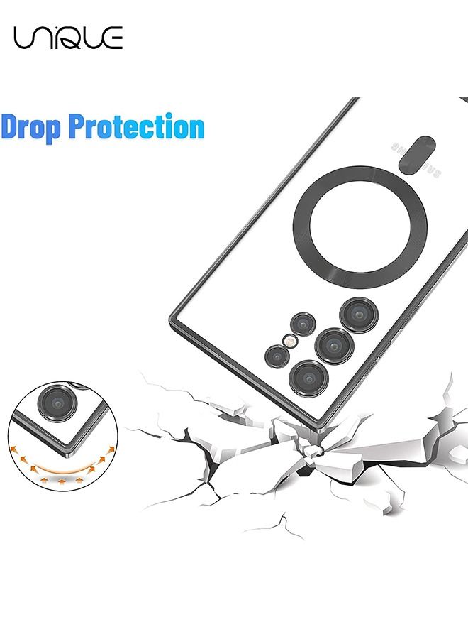 يونيك غطاء سامسونج جالاكسي S23 الترا مع واقي عدسة الكاميرا ، جراب مغناطيسي شفاف لهاتف S23 Ultra ، غطاء حماية كامل مضاد للخدش سليم جراب نحيف (أسود) - Image 3