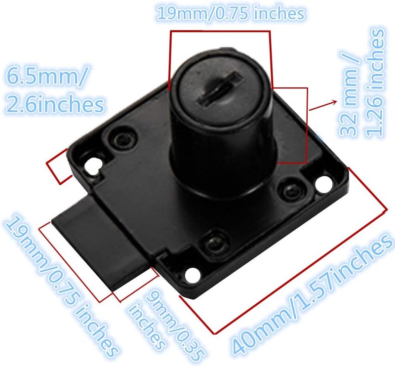 Junrbx Drawer Lock Letter Box Desktop Door Lock, Model CT-138-32, ((Hole Diameter 0.75 inch / 19MM) for Door Panels with a Thickness of 27 mm-32 mm. 1pcs [Black] - Image 2
