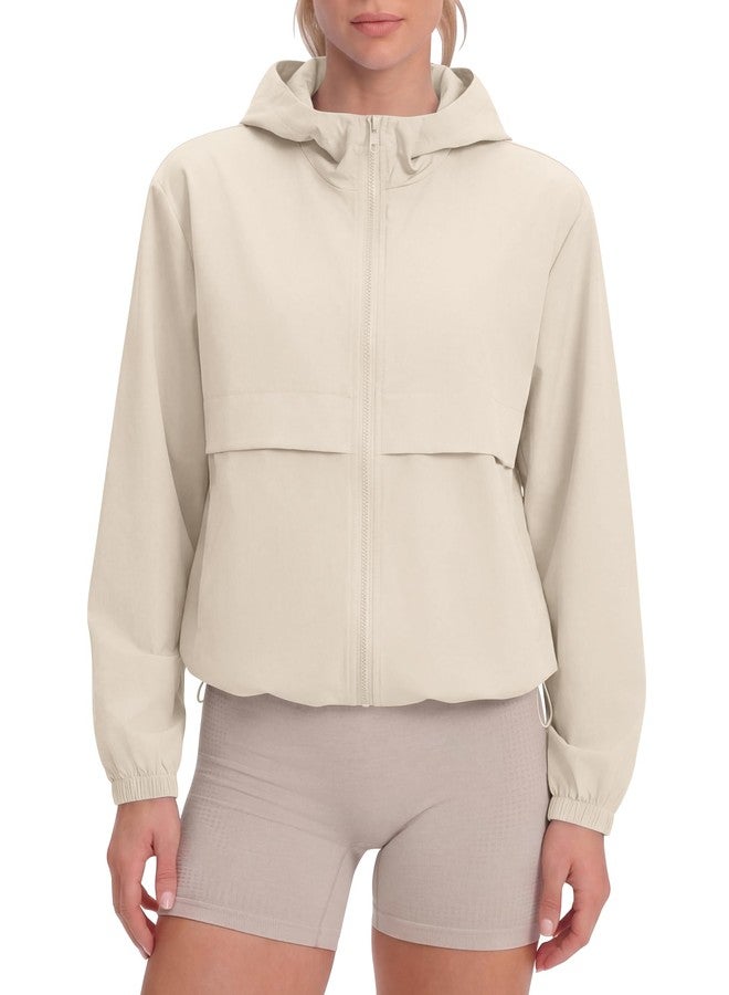 Locachy Women's Lightweight Athletic Workout Hoodie Long Sleeve Full Zip Gym Running Outdoor Jacket Beige M - Image 1