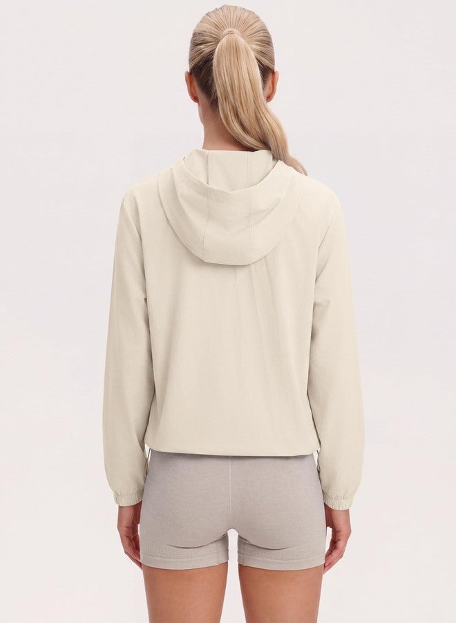 Locachy Women's Lightweight Athletic Workout Hoodie Long Sleeve Full Zip Gym Running Outdoor Jacket Beige M - Image 2