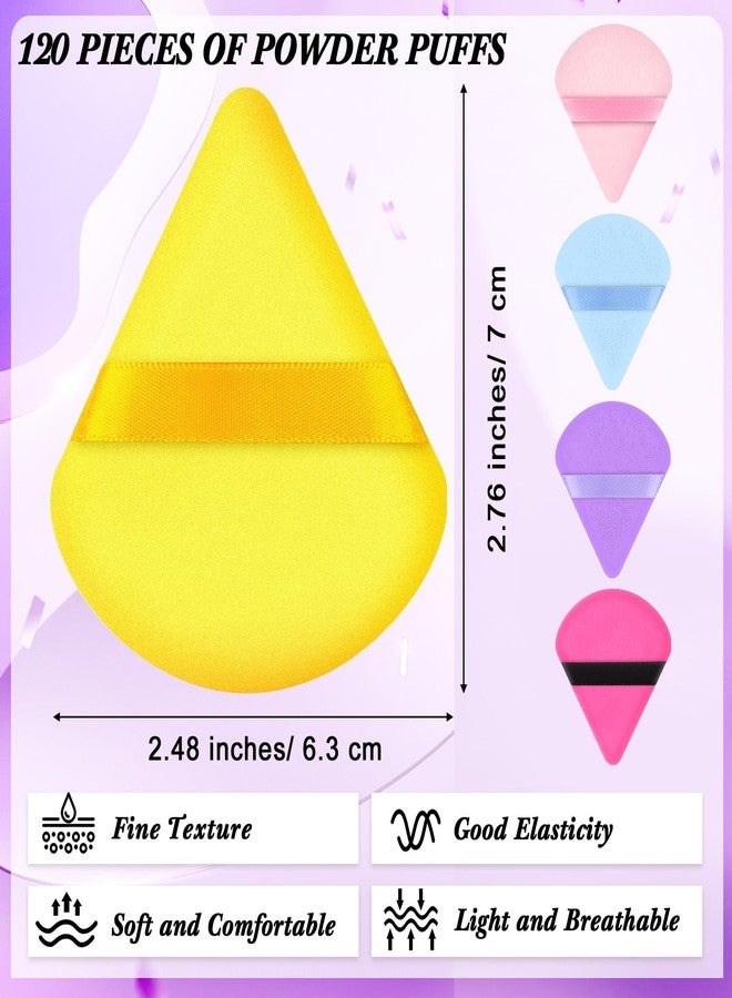 Skylety 120 Pieces Powder Puff Soft Triangle Makeup Puff Sponge Beauty Puff for Loose Powder Cosmetic Foundation Blender Dry Contouring Tools Women Thanksgiving Christmas Gift, 5 Colors (Bright Color) - Image 2