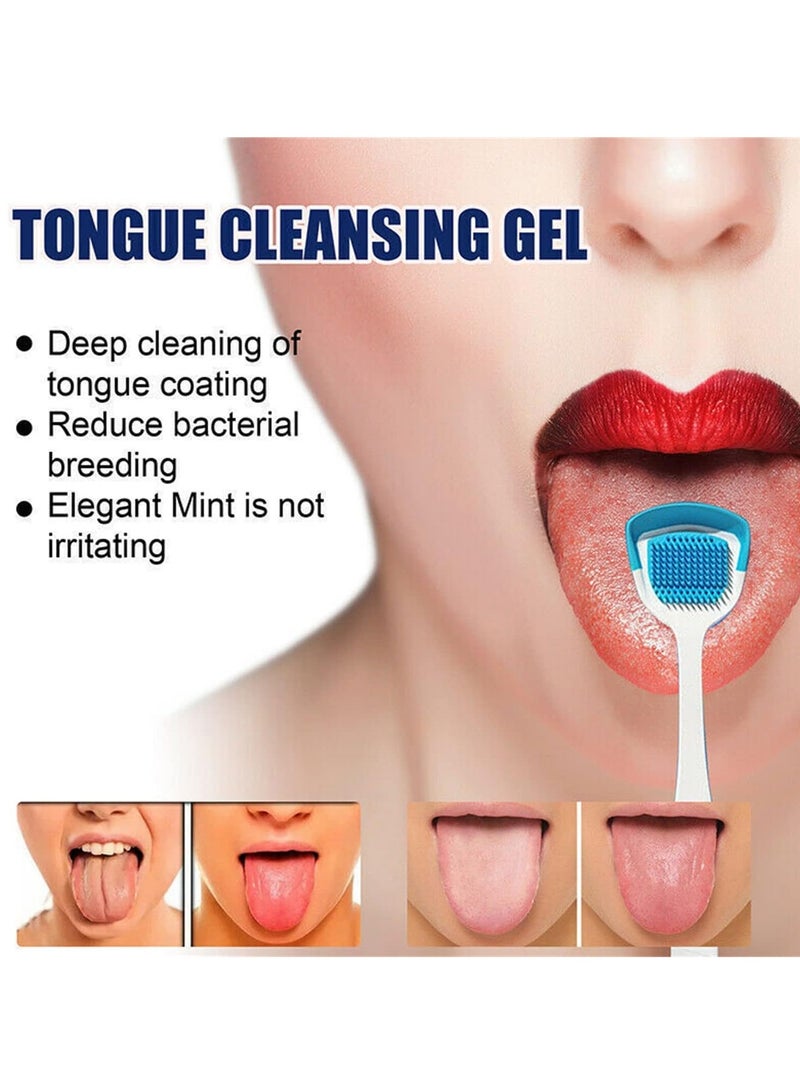 EELHOE 50g Tongue Cleansing Gel with Brush Removes Oral Odor Fresh Breath Tongue Coating Cleaning Bad Breath Tongue Cleaning Scraper Reusable Silicone Tongue Scraper Brush Eliminate Oral Odor Bad Breath Cleaner - Image 3