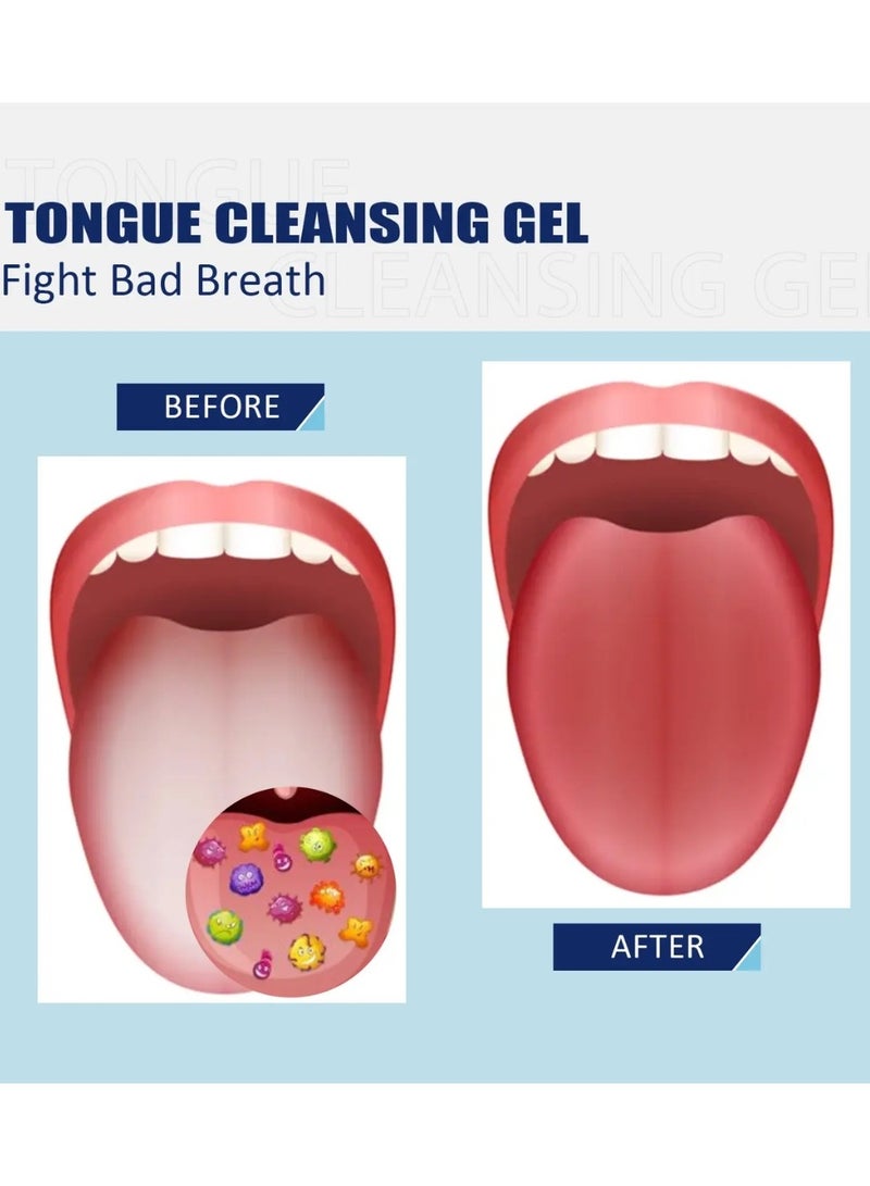 EELHOE 50g Tongue Cleansing Gel with Brush Removes Oral Odor Fresh Breath Tongue Coating Cleaning Bad Breath Tongue Cleaning Scraper Reusable Silicone Tongue Scraper Brush Eliminate Oral Odor Bad Breath Cleaner - Image 4