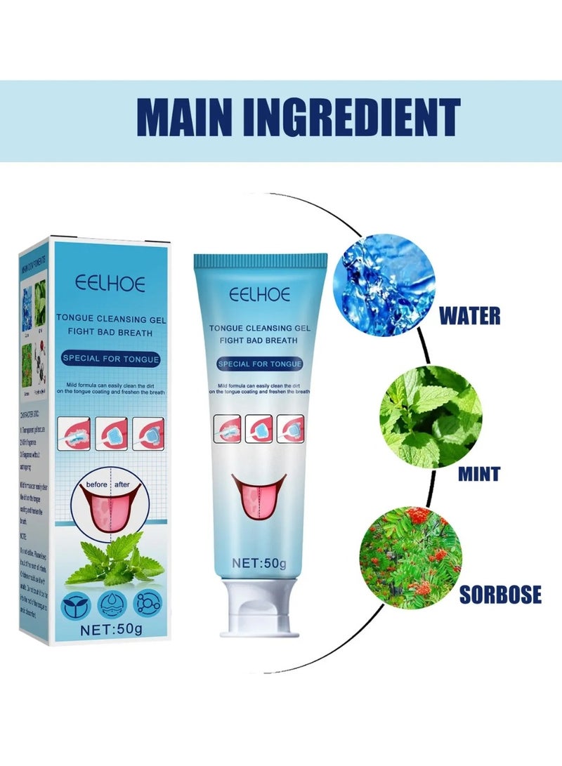 EELHOE 50g Tongue Cleansing Gel with Brush Removes Oral Odor Fresh Breath Tongue Coating Cleaning Bad Breath Tongue Cleaning Scraper Reusable Silicone Tongue Scraper Brush Eliminate Oral Odor Bad Breath Cleaner - Image 5