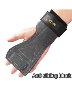 SKDK Weight Lifting Gym Gloves Hand Protector Grips Hooks Workout Straps Leather Palm Leather Padded Wrist Wraps Deadlifts（Black）  - Image 1