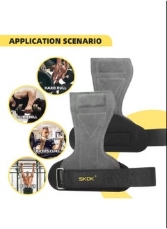 SKDK Weight Lifting Gym Gloves Hand Protector Grips Hooks Workout Straps Leather Palm Leather Padded Wrist Wraps Deadlifts（Black）  - Image 3