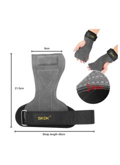 SKDK Weight Lifting Gym Gloves Hand Protector Grips Hooks Workout Straps Leather Palm Leather Padded Wrist Wraps Deadlifts（Black）  - Image 4