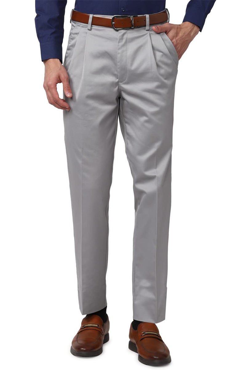 Peter England Men Grey Solid Regular Fit Formal Trousers - Image 1
