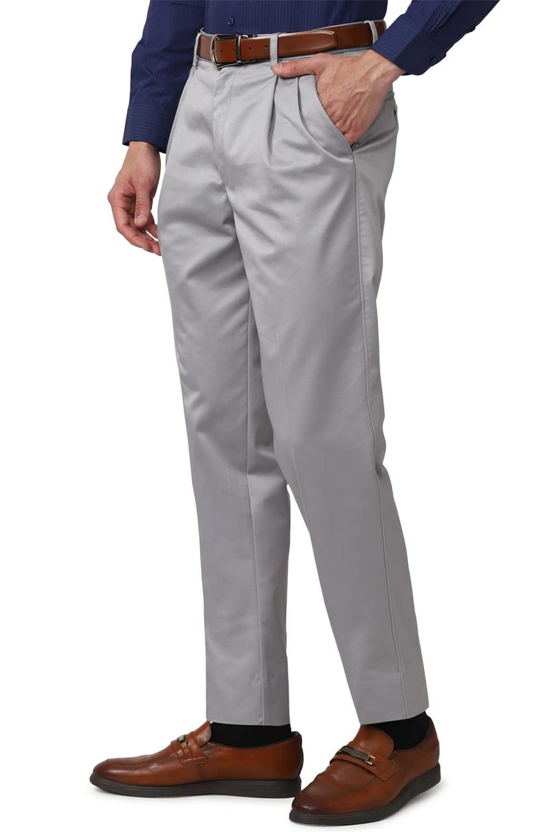 Peter England Men Grey Solid Regular Fit Formal Trousers - Image 2