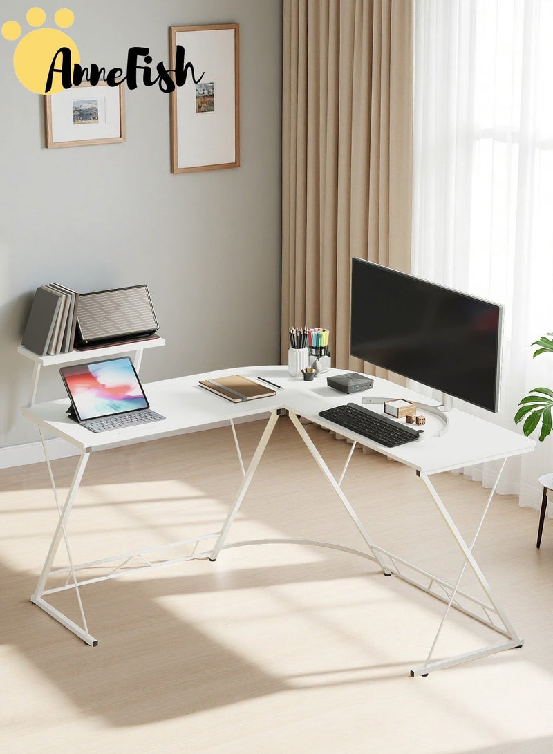 آن فش طقم مكتب وكرسي للألعاب، كرسي مكتب شبكي مريح مع مسند للقدمين ودعم قطني قابل للتعديل، مكتب ألعاب على شكل حرف L بطول 120 سم مع حامل شاشة - Image 2