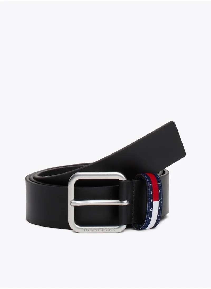 TOMMY JEANS Men's Square Buckle Leather Belt - Leather, Black