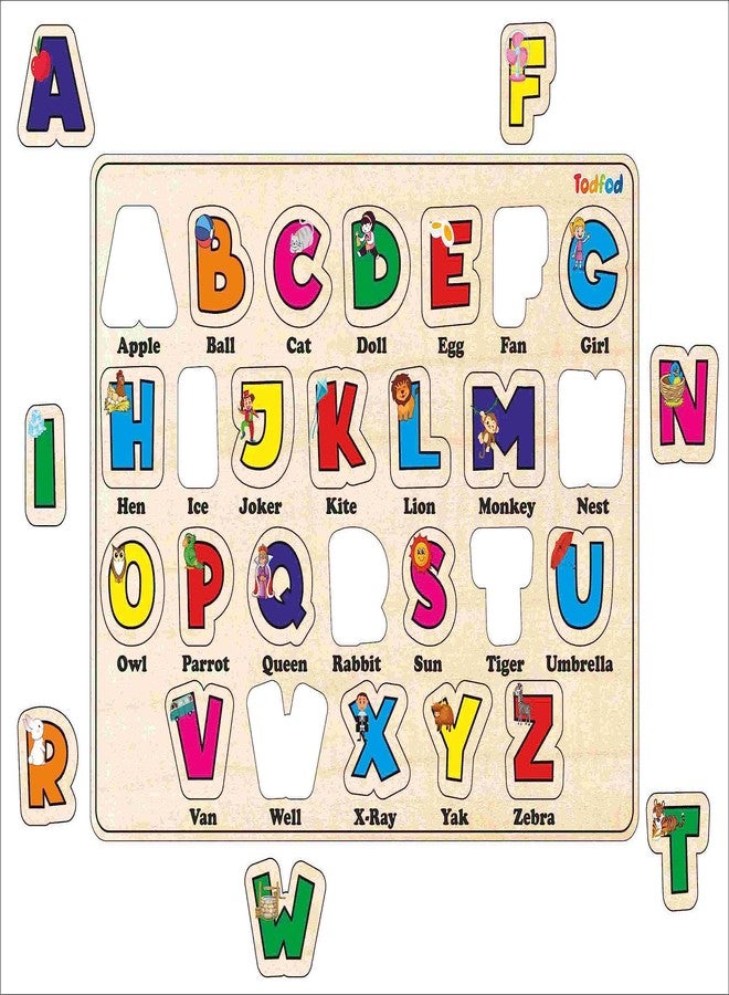 TodFod Wooden Gujarati & English Alphabets Puzzle Toy for Kids & Children, Gujarati Consonants with Knob, Pre-School Educational and Learning Boards Puzzle Toys - Image 3