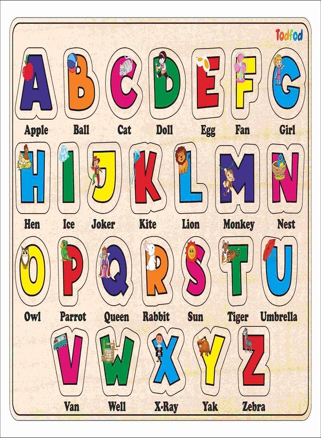 TodFod Wooden Gujarati & English Alphabets Puzzle Toy for Kids & Children, Gujarati Consonants with Knob, Pre-School Educational and Learning Boards Puzzle Toys - Image 2