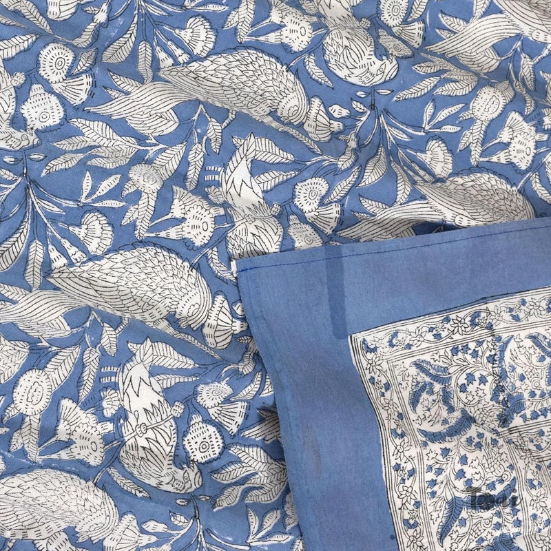 TOAI Bedsheet for Double Bed King Size 108 x 108 100 Pure Cotton 210TC Hand Block Printed Jaipuri Bed Sheet 2 Reversible Pillow Covers 18x27 Blue White Parrots - Image 2