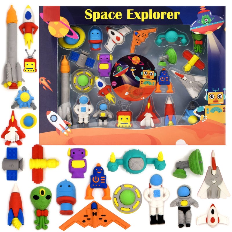 Kiditos Erasers Pack of 21 Space Explorer Toy for Kids Play Fancy Erasers for Kids School Stationary Kit Birthday Return Gift, Multi - Image 1