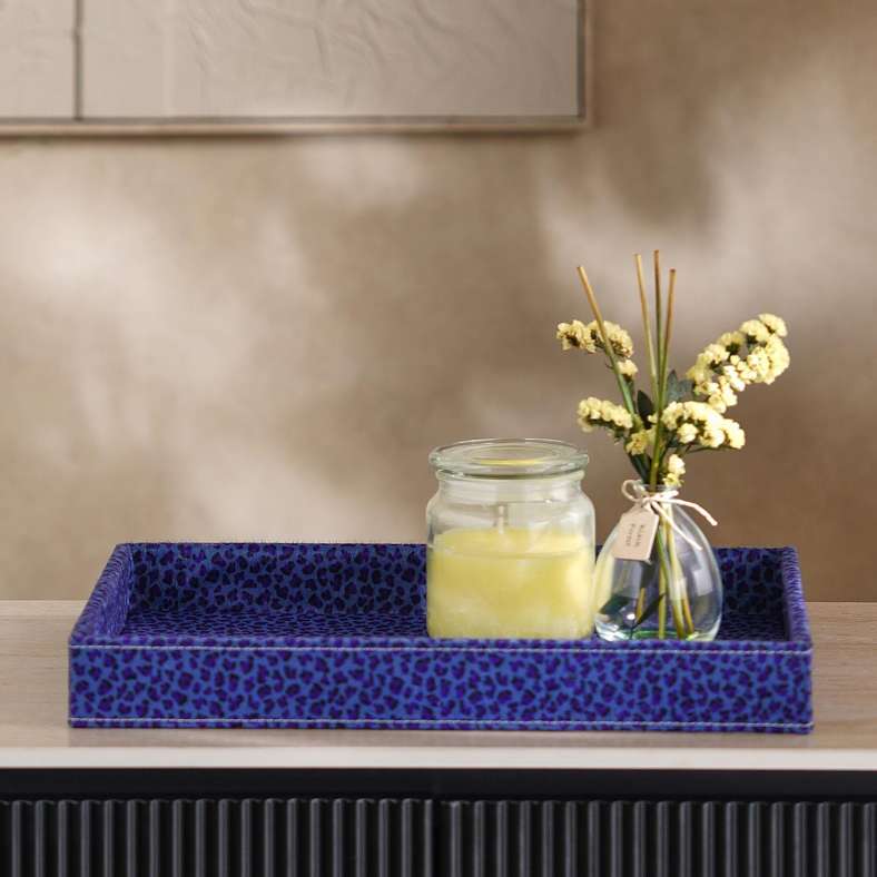 Savanna Faux Fur Decor Tray 45x33x5cm- Blue