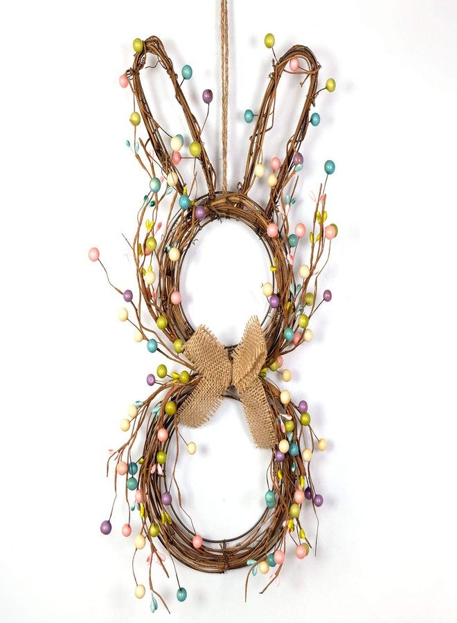 idyllic Easter Bunny Spring Wreath Blossom Rabbit Garland with Pastel Berries Artificial Floral Wreaths for Front Door Decor - Image 2