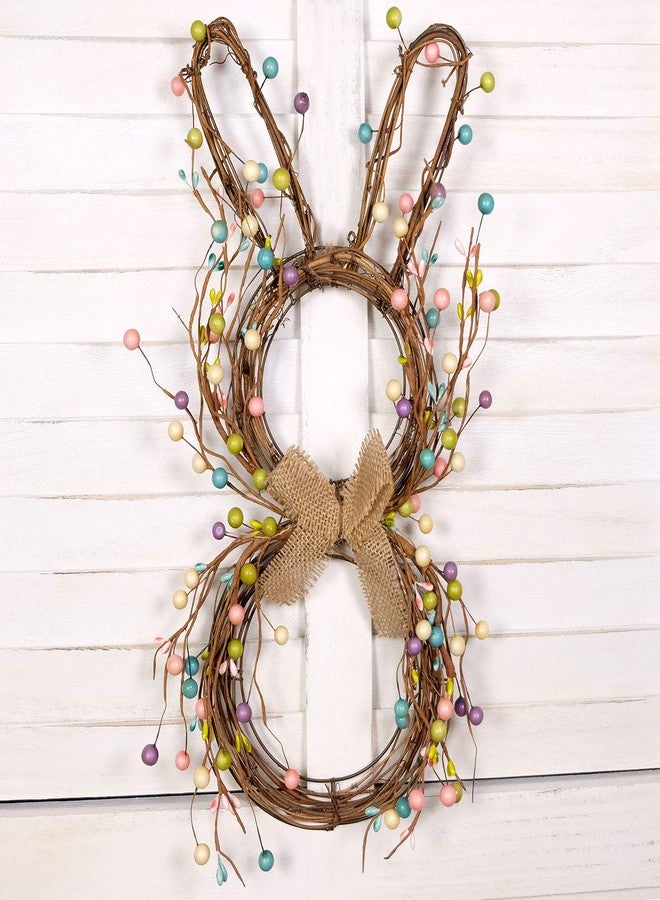 idyllic Easter Bunny Spring Wreath Blossom Rabbit Garland with Pastel Berries Artificial Floral Wreaths for Front Door Decor - Image 4