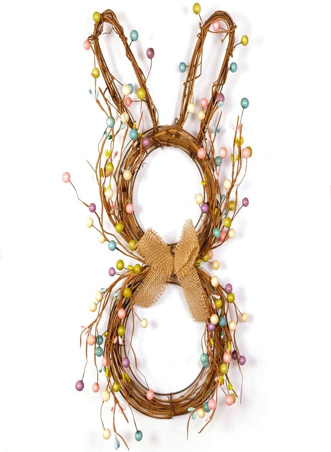 idyllic Easter Bunny Spring Wreath Blossom Rabbit Garland with Pastel Berries Artificial Floral Wreaths for Front Door Decor - Image 3