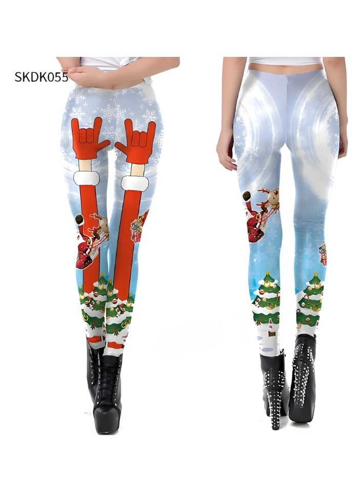 Loquat Womens Printed Christmas Leggings High Waist Xmas Tight Holiday Skinny Pants - Image 2