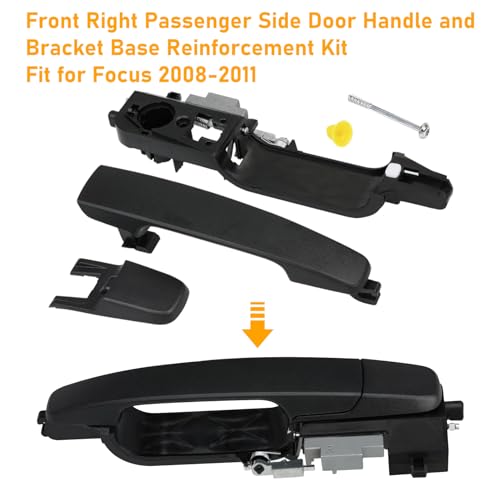 Moonlinks Compatible with Ford Focus 2008 2009 2010 2011 Exterior Door Handle, Front Right Passenger Side Replaces 8S4Z-5422404-AA, Cap w/o Keyhole 8S4Z-5422088-AA, Bracket 8S4Z-5426684-B Matte Black - Image 3