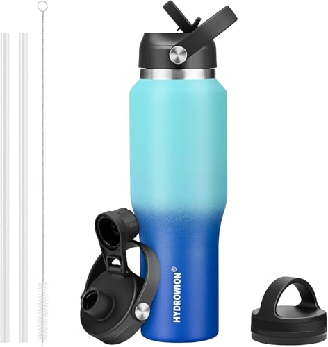 40 oz Insulated Water Bottle with Straw fit in Car Cup HolderCold 48 hrs Hot 24 hrs Drinking Bottle with Straw Lid Spout Lid and Flex Cap Leakproof Travel Thermo MugMint Cobalt