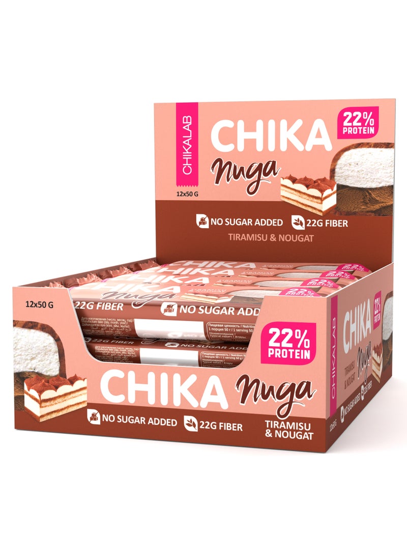 Chikalab - Chika Nuga Protein Bar with Tiramisu and Nougat No Sugar Added 12x50g - Image 1