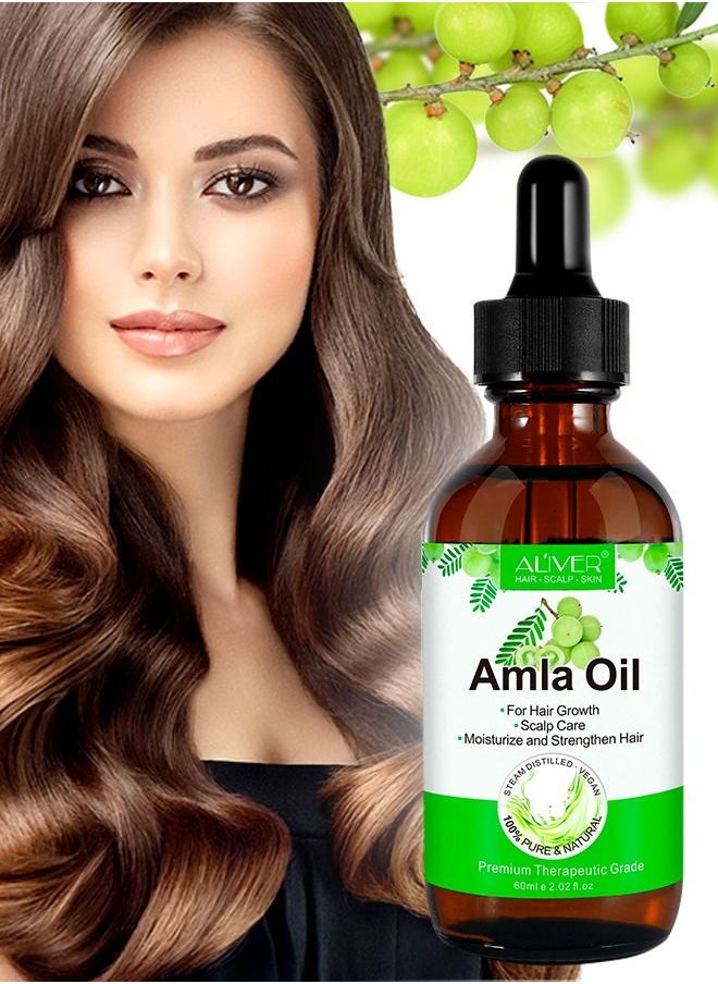 ALIVER - 60 ml Amla Oil 2.02 Fl Oz 100% Pure Natural Organic Amla Hair Oil Cold Pressed Amla Oil for Hair Growth Moisturize Healthy and Strengthen Hair Nourishes Scalp Hair Treatment Oil - Image 1