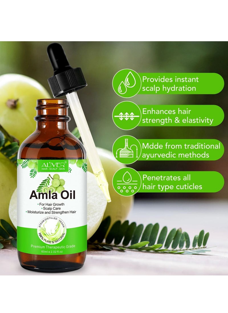 ALIVER - 60 ml Amla Oil 2.02 Fl Oz 100% Pure Natural Organic Amla Hair Oil Cold Pressed Amla Oil for Hair Growth Moisturize Healthy and Strengthen Hair Nourishes Scalp Hair Treatment Oil - Image 1
