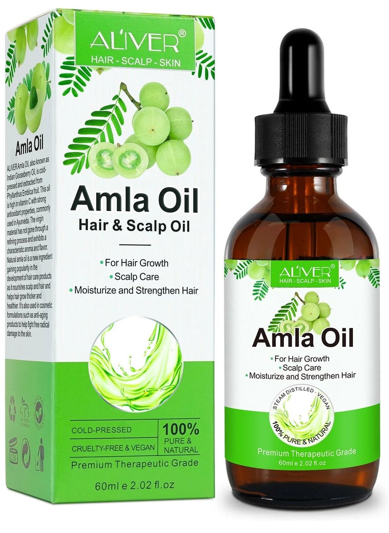 ALIVER - 60 ml Amla Oil 2.02 Fl Oz 100% Pure Natural Organic Amla Hair Oil Cold Pressed Amla Oil for Hair Growth Moisturize Healthy and Strengthen Hair Nourishes Scalp Hair Treatment Oil - Image 1