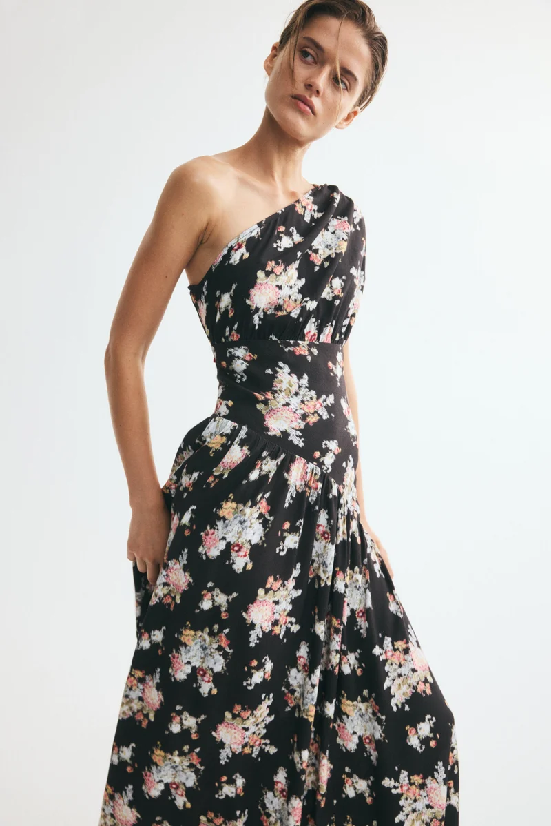 Draped one-shoulder dress