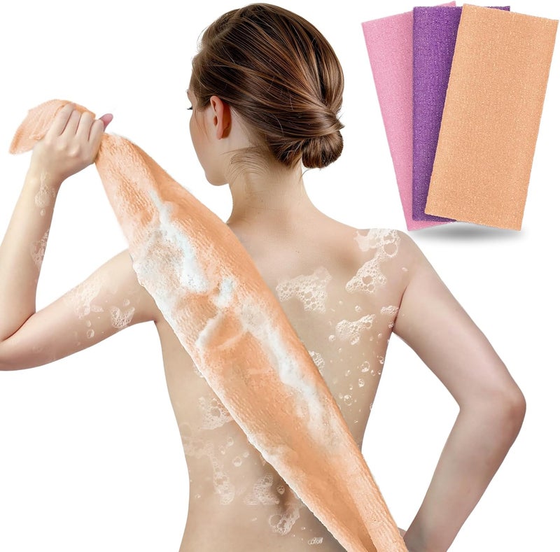 ARCH&M Exfoliating Washcloth 3 Pack - Soft Polyester & Nylon Mesh - Peach, Purple, Pink - Spa-Like Experience - Quick Dry - Machine Washable - Image 1
