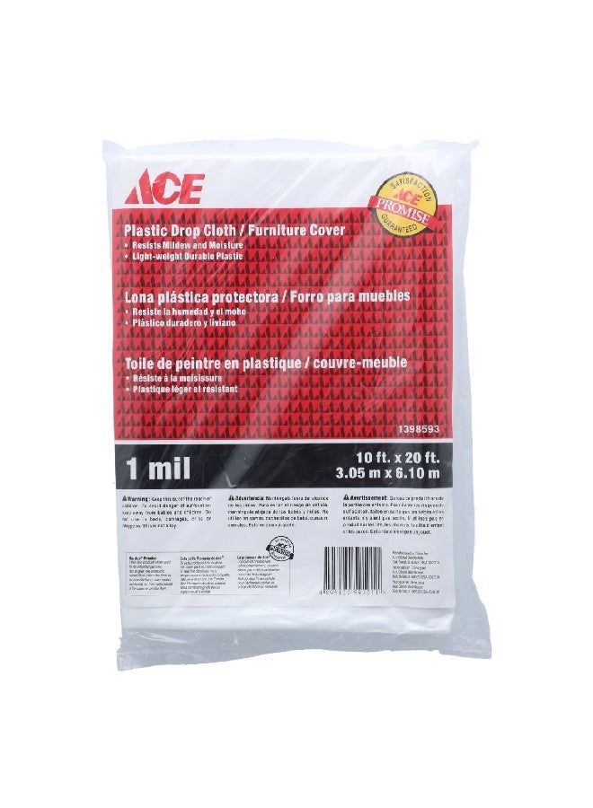 ACE CVR Thin Plastic Drop Cloth Clear 10 x 20 ft ACE04011