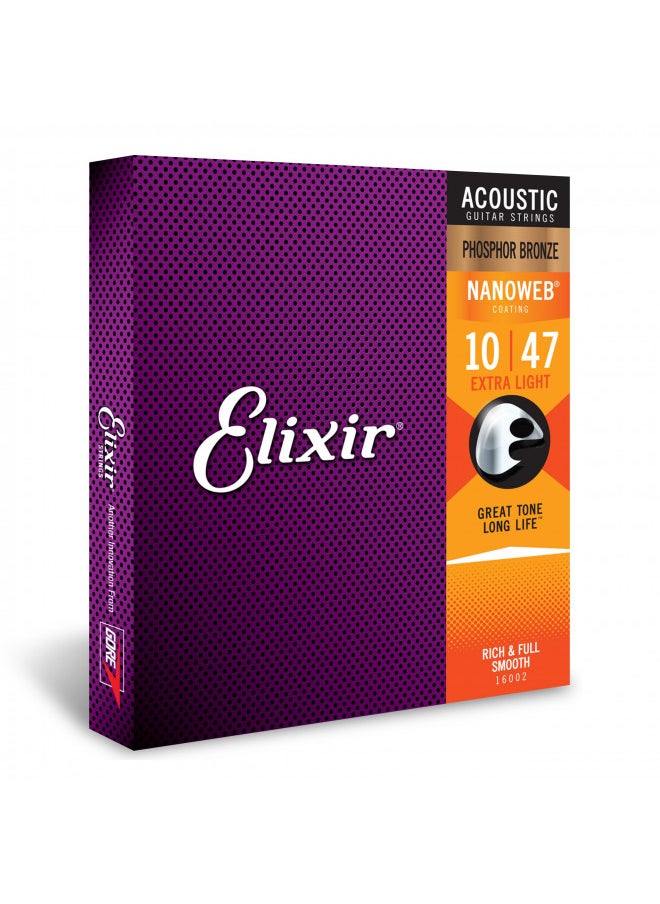 ELIXIR - Elixir Strings - Acoustic Phosphor Bronze with NANOWEB Coating - Elixir Acoustic Guitar Strings - Extra Light (.010-.047) - Image 1