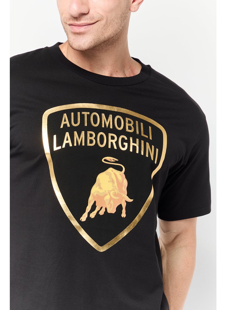 LAMBORGHINI - Men Crew Neck Short Sleeves Brand Logo T-Shirt, Black - Image 1