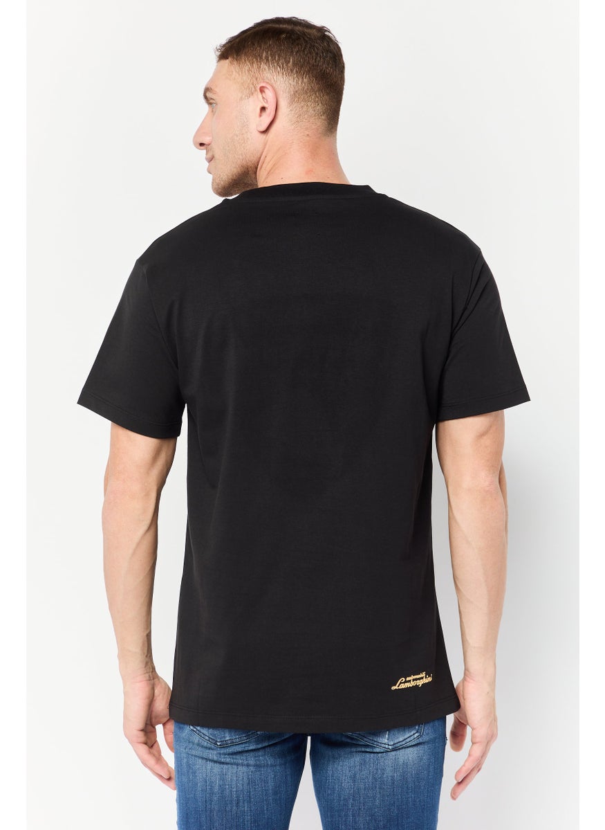 LAMBORGHINI - Men Crew Neck Short Sleeves Brand Logo T-Shirt, Black - Image 1
