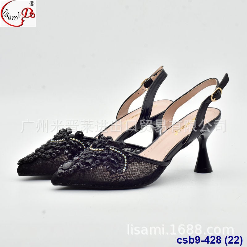Evening Party With Elegant Lace Diamond Mesh Pointed High Heel Sandals - Image 1