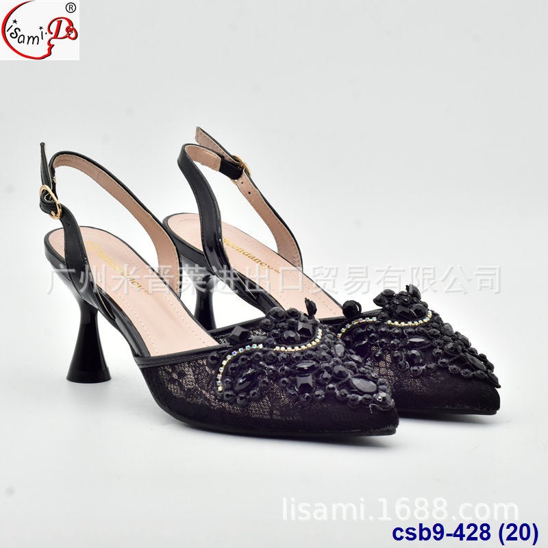 Evening Party With Elegant Lace Diamond Mesh Pointed High Heel Sandals - Image 3