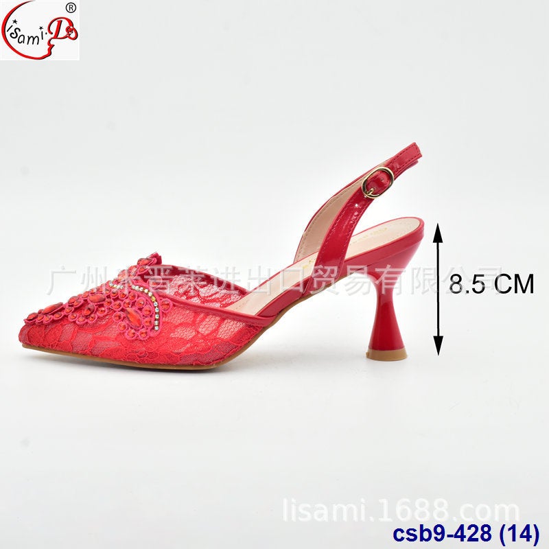 Evening Party With Elegant Lace Diamond Mesh Pointed High Heel Sandals - Image 4
