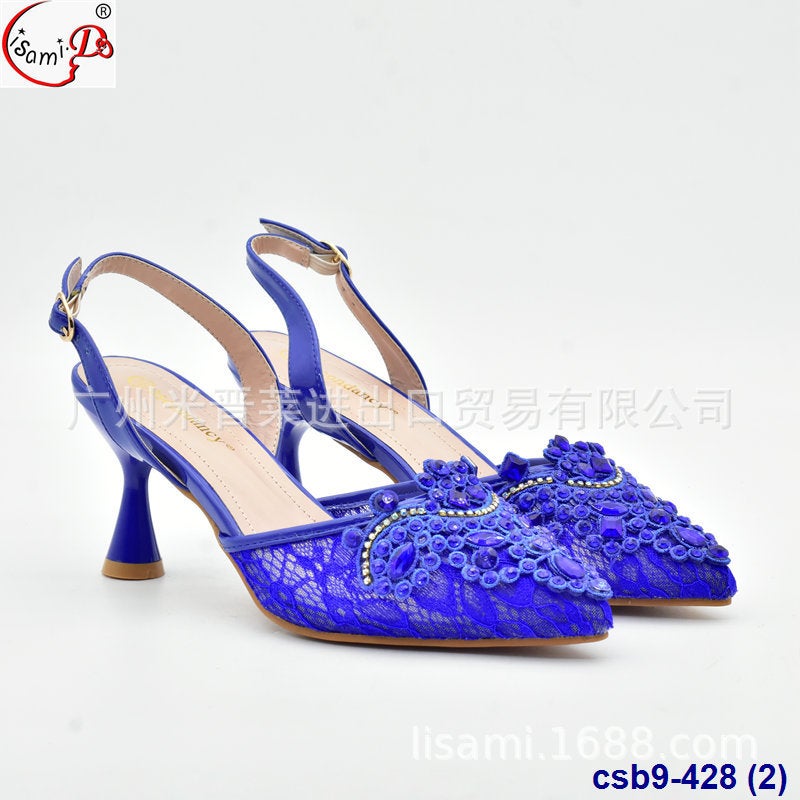 Evening Party With Elegant Lace Diamond Mesh Pointed High Heel Sandals - Image 2