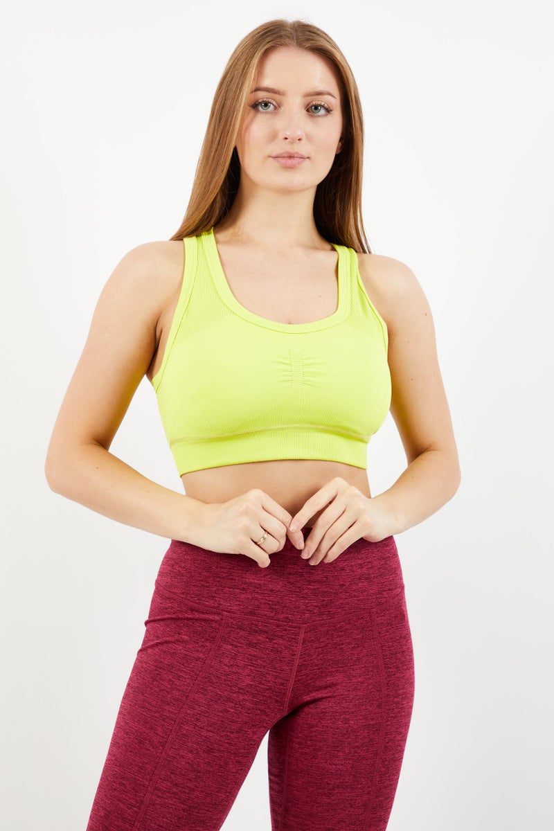 Adidas Women Light Padded Training Sports Bra, Lime Green - Image 1