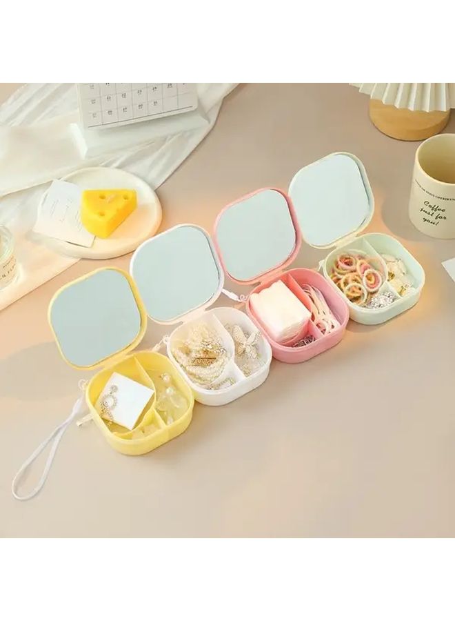 White Mini Portable Cosmetics Case With Mirror Travel Makeup Organizer - Image 4