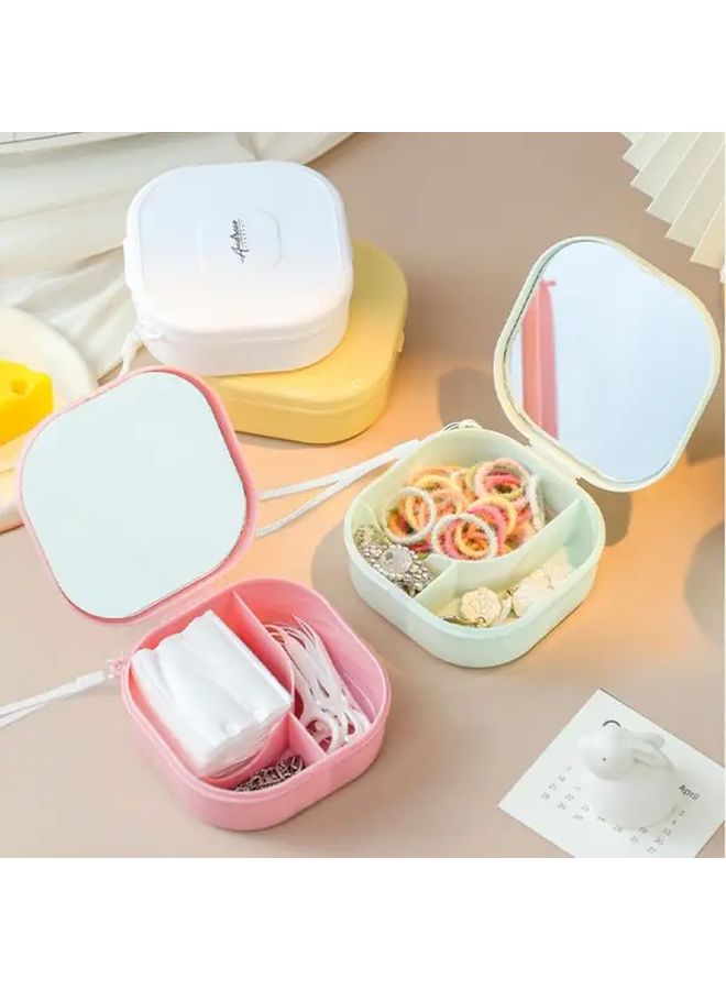 White Mini Portable Cosmetics Case With Mirror Travel Makeup Organizer - Image 2