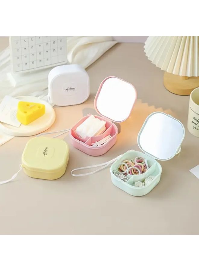 White Mini Portable Cosmetics Case With Mirror Travel Makeup Organizer - Image 1