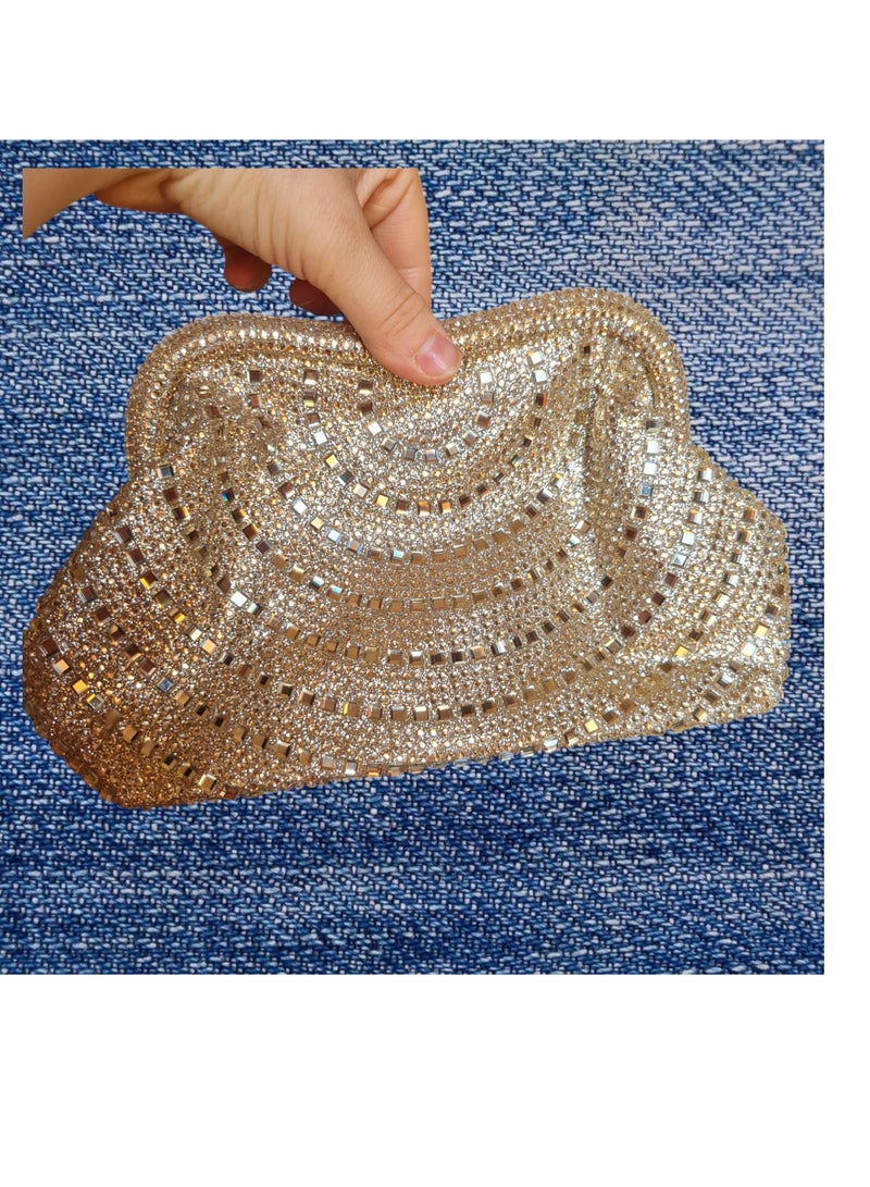 Women's gold Evening Bag – Elegant Clutch for Parties & Special Occasions – Spacious Crossbody Purse with Long Chain – Stylish Handbag for Women  - Image 1