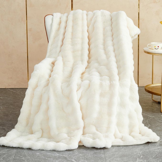SOFT WARM RABBIT PLUSH FLEECE BLANKETS THICK 1000 GSM THROWS FOR SOFA LARGE FLUFFY VERSATILE BLANKET BED THROW FOR BEDROOM COUCH TRAVEL KIDS CAMPING WHITE 100 160CM